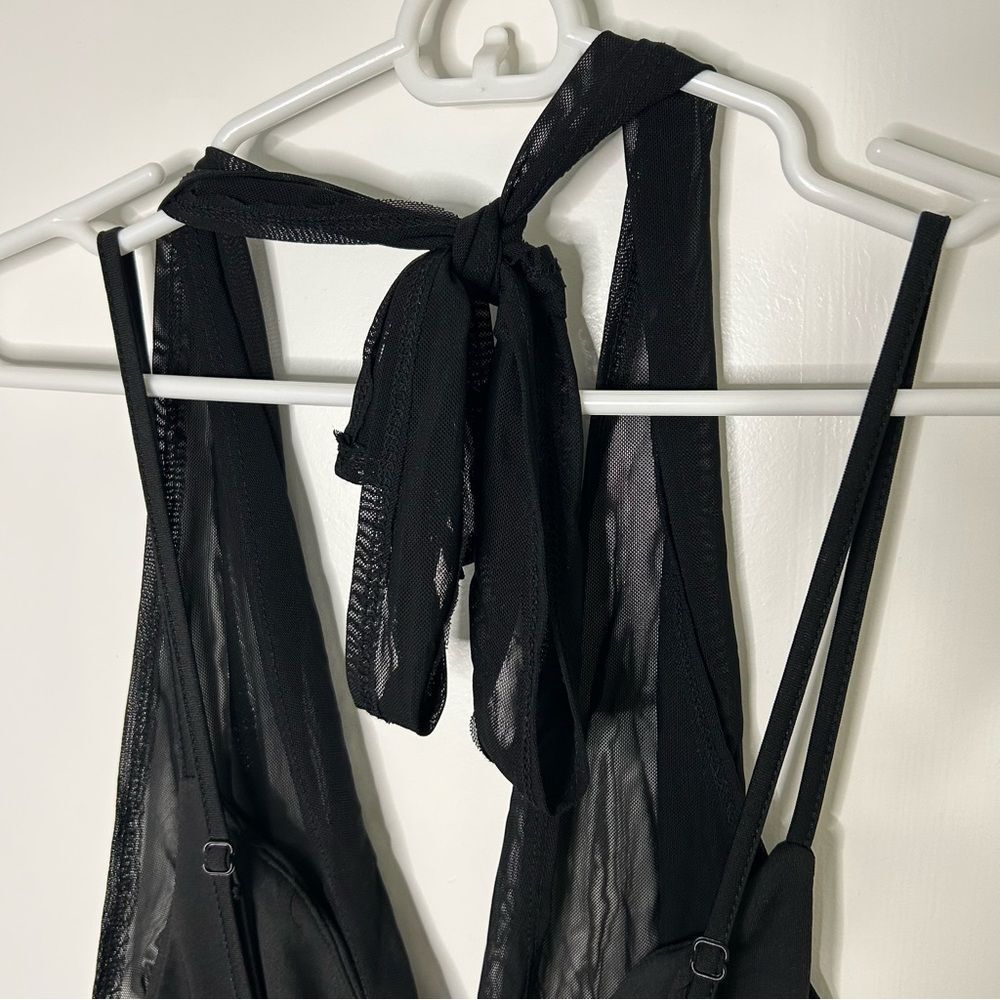 Sexy black cross halter ruched bodysuit | medium | NWT - Picture 4 of 10
